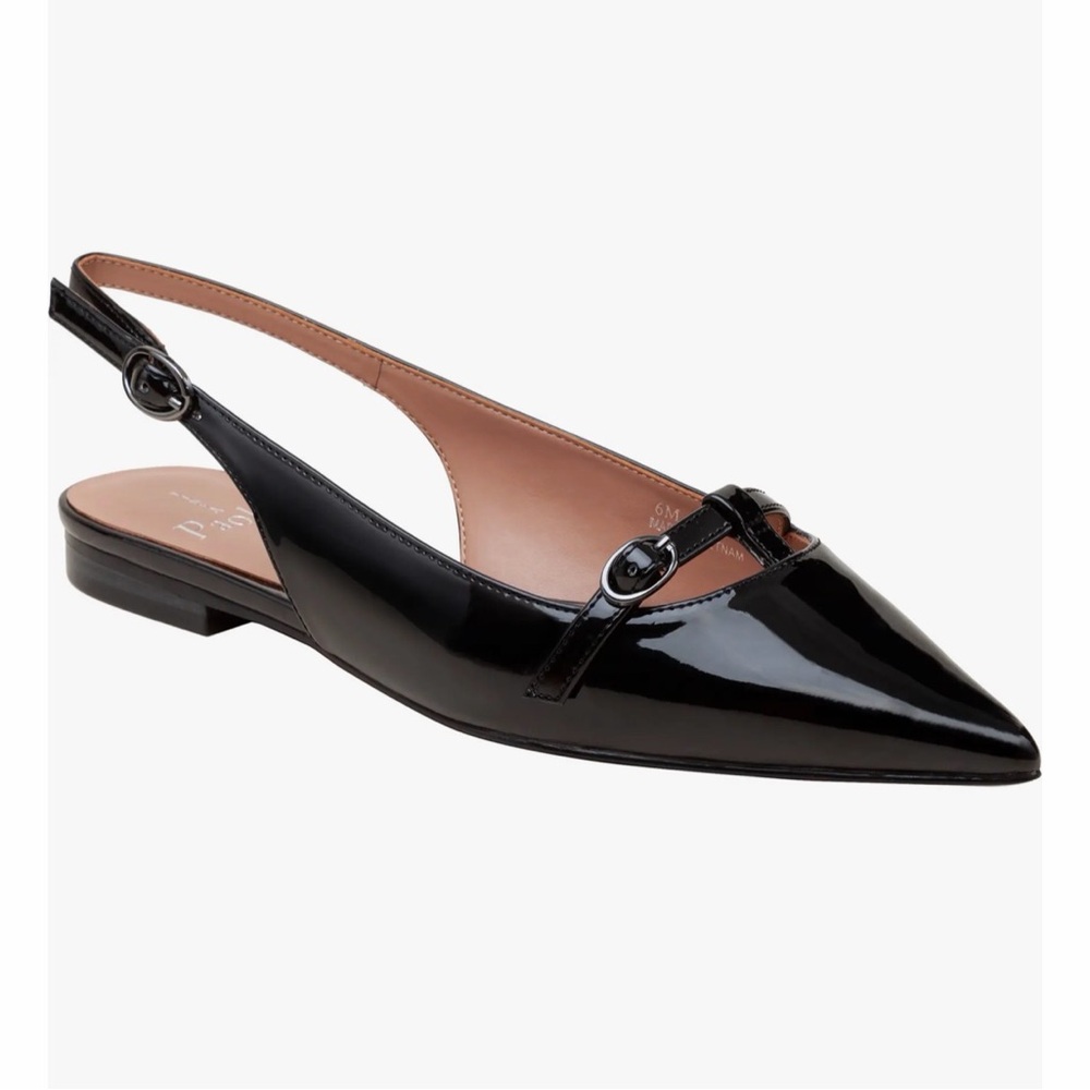 Paolo T-Strap‎ Black Slingback Flats